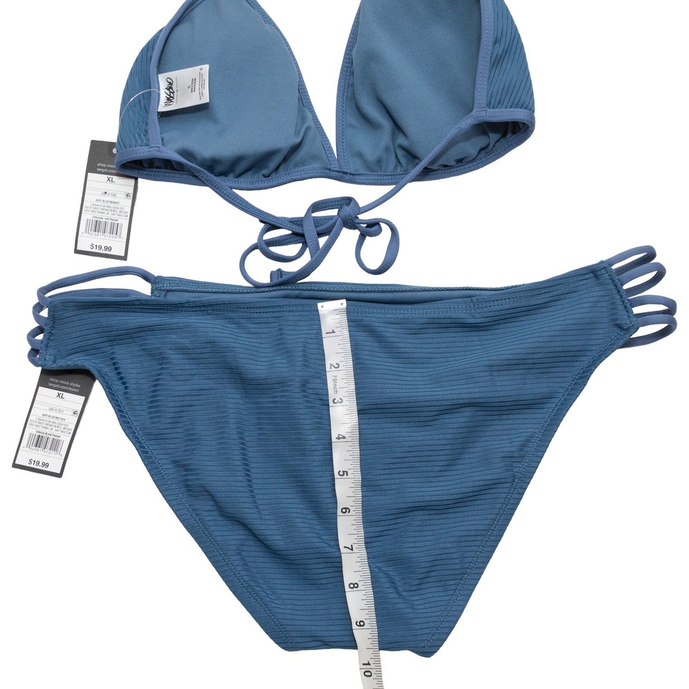 Mossimo Bikini Set Women XL Blue NEW Ribbed Triangle Top Hipster Strappy 2 Piece - Picture 4 of 6